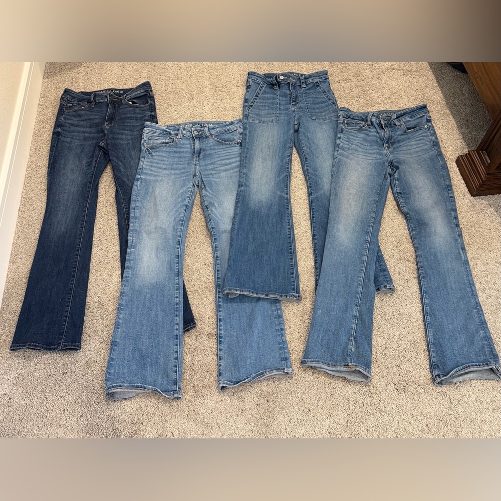 American Eagle Outfitters Women’s Flare Jeans Bundle - Light to Dark Blue Washes